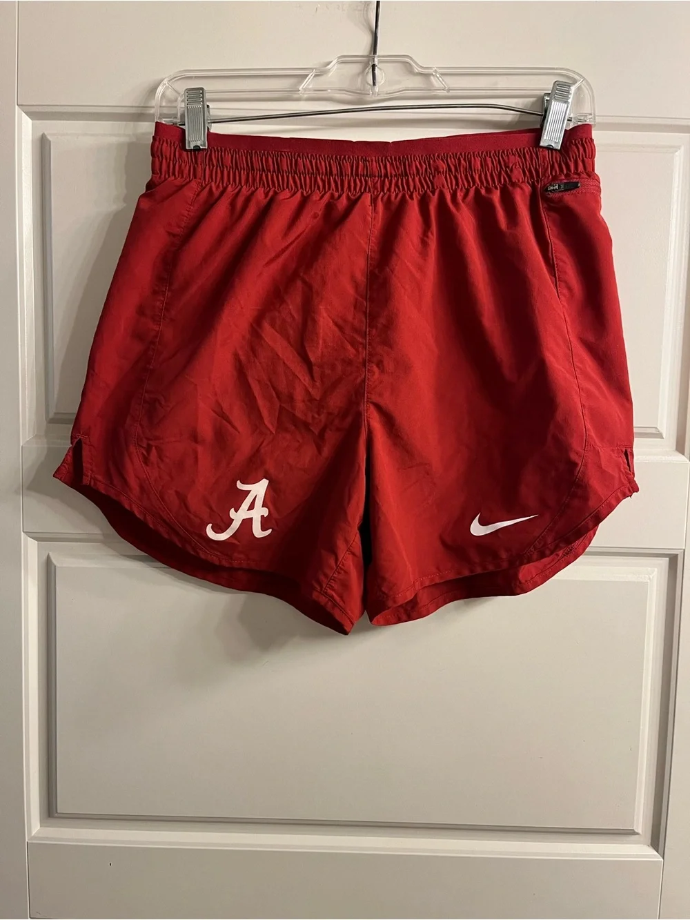 Nike Women's Red Athletic Shorts with White Script A